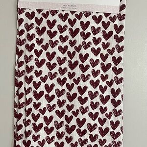Rachel Zoe Heart Patterned Table Runner with tassels 16x90 100% Cotton NEW